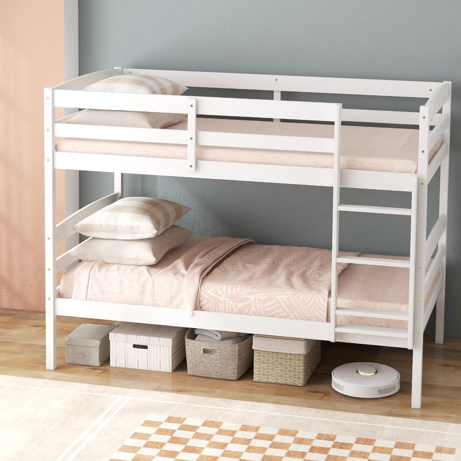 Giantex Bunk Bed, Solid Wood Detachable Bed Frame with High Guardrails & Integrated Ladder
