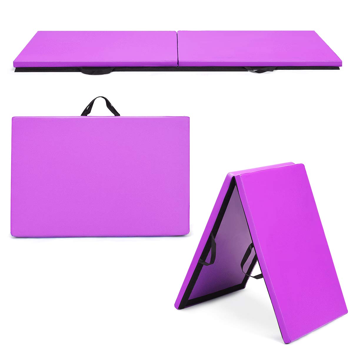 Giantex 6'x 2' Folding Gymnastics Mat, Exercise Mat w/ Carrying Handles, Small Size