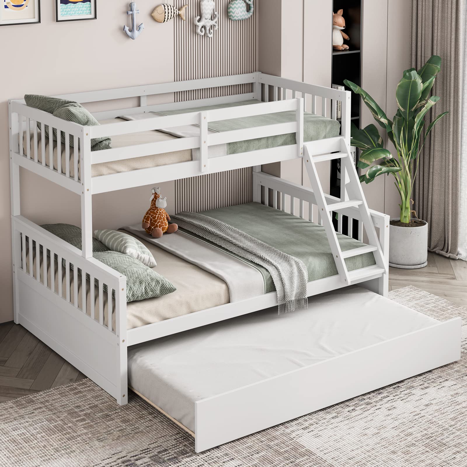 Twin Over Full Bunk Bed with Trundle - Giantex