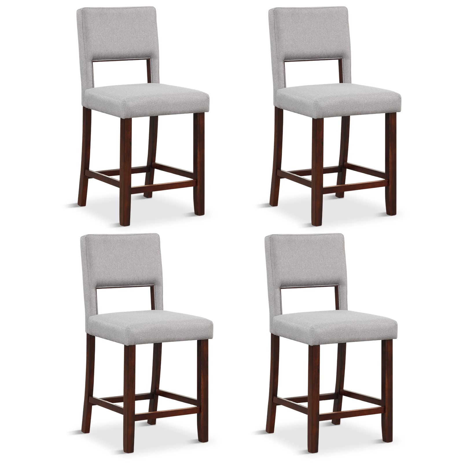 Giantex 4-Piece Bar Chair Set - Linen Counter Height Bar Stool Set with Hollowed Back & Rubber Wood Legs