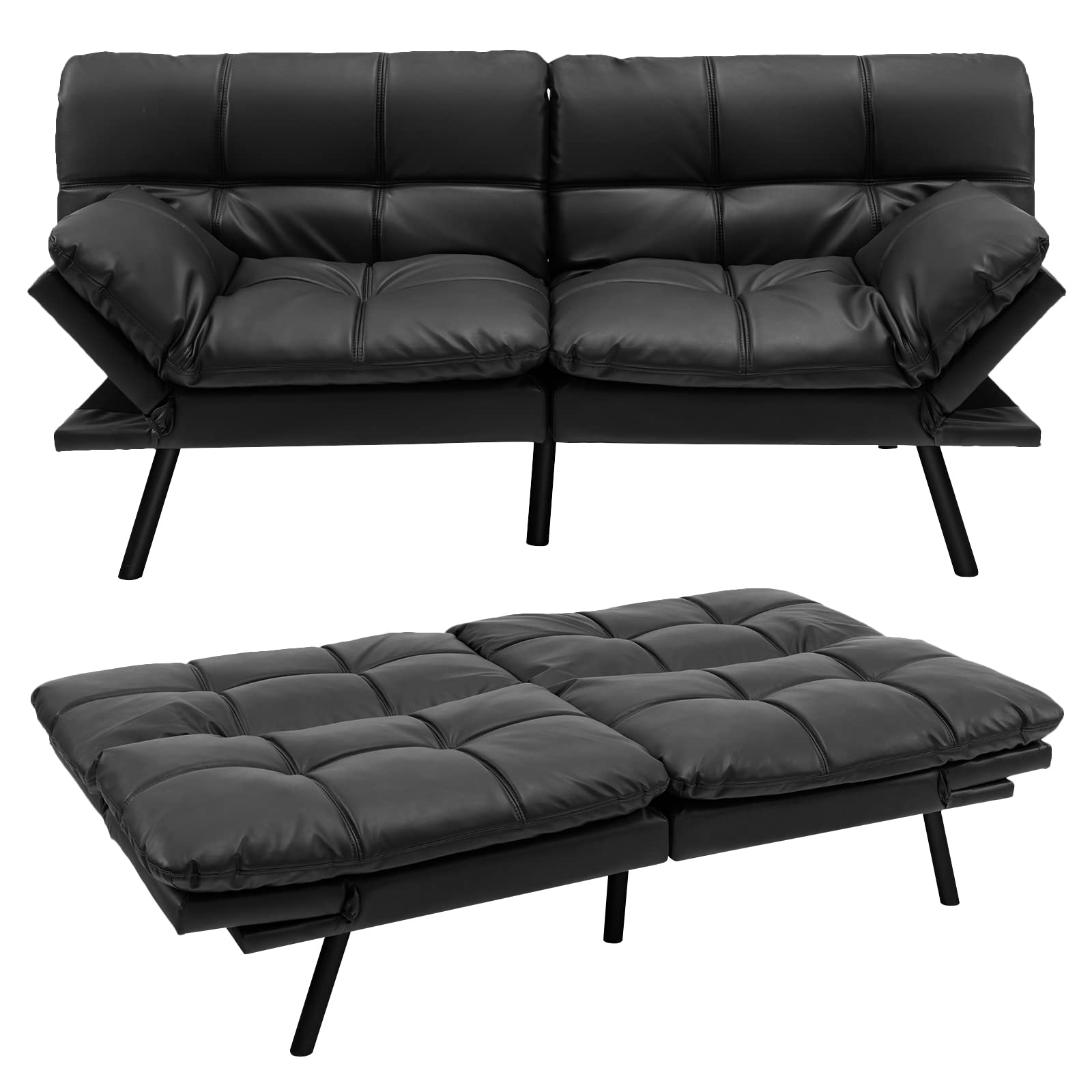 Convertible Memory Foam Futon Couch Sleeper, Black - Giantex