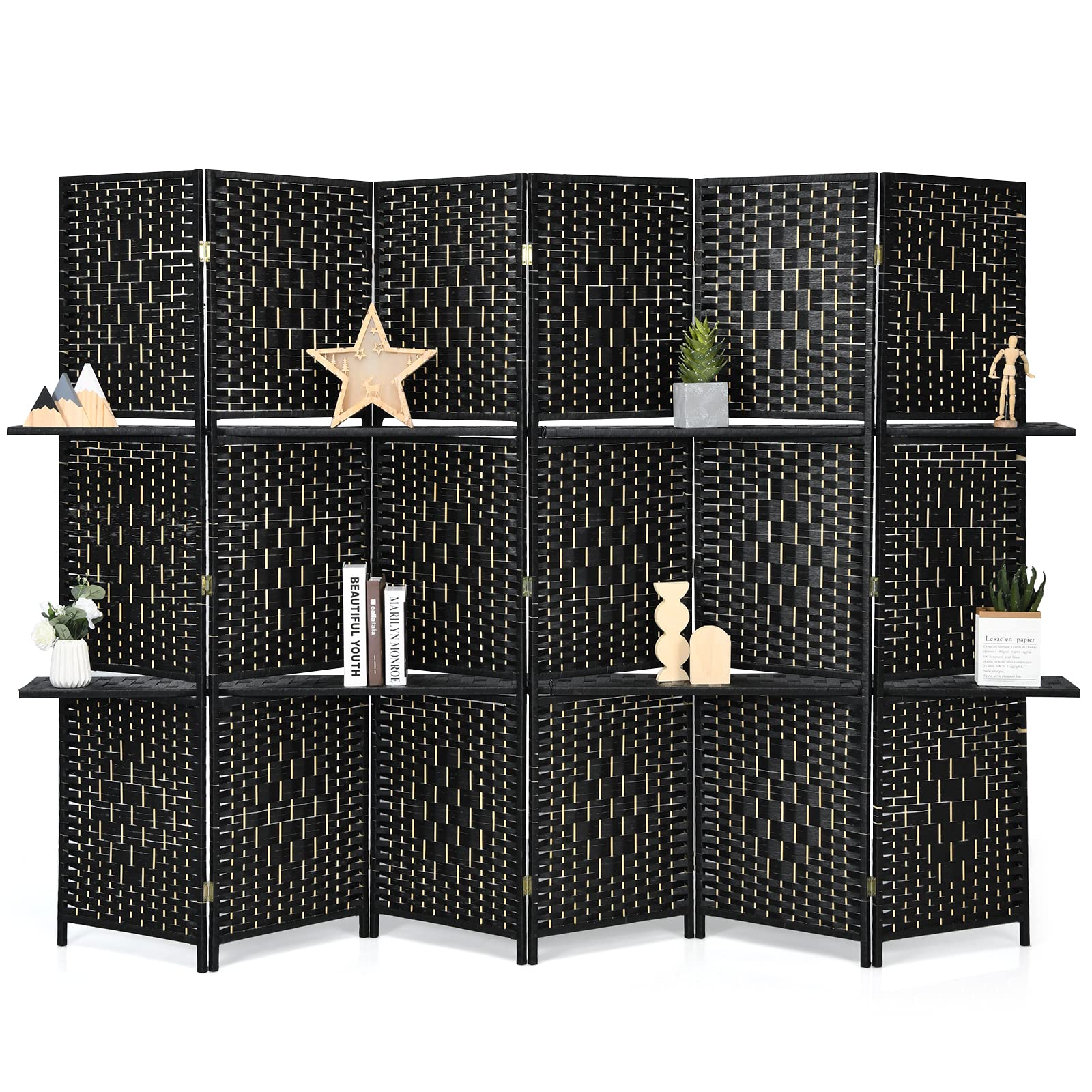Giantex 6Ft 6 Panel Room Divider with Shelves