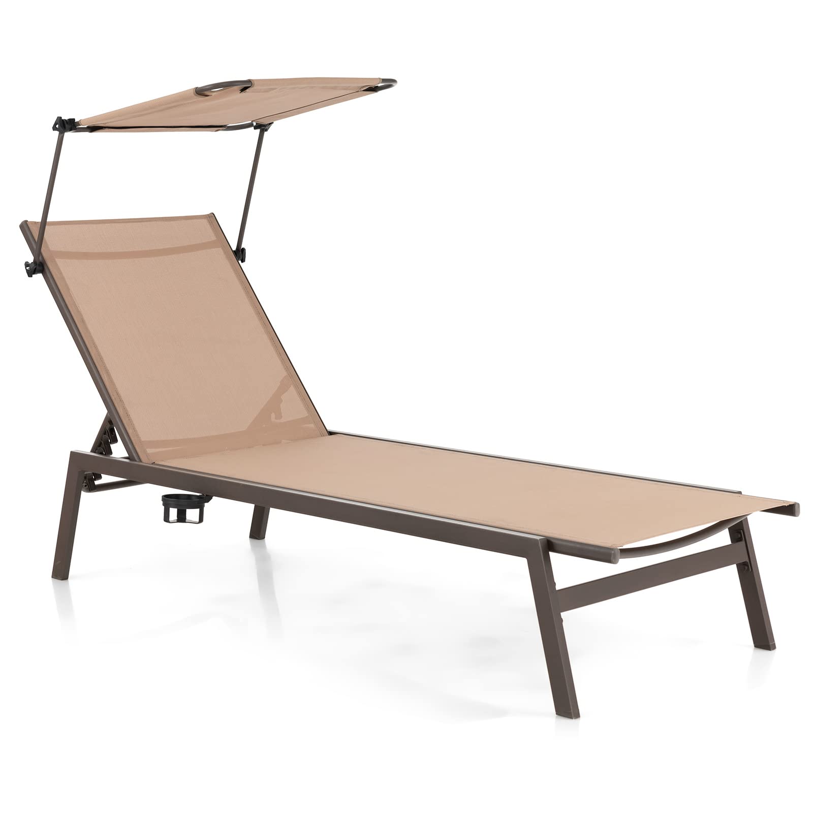 Outdoor Chaise Lounge Chair- Tanning Chair with Sunshade - Giantex