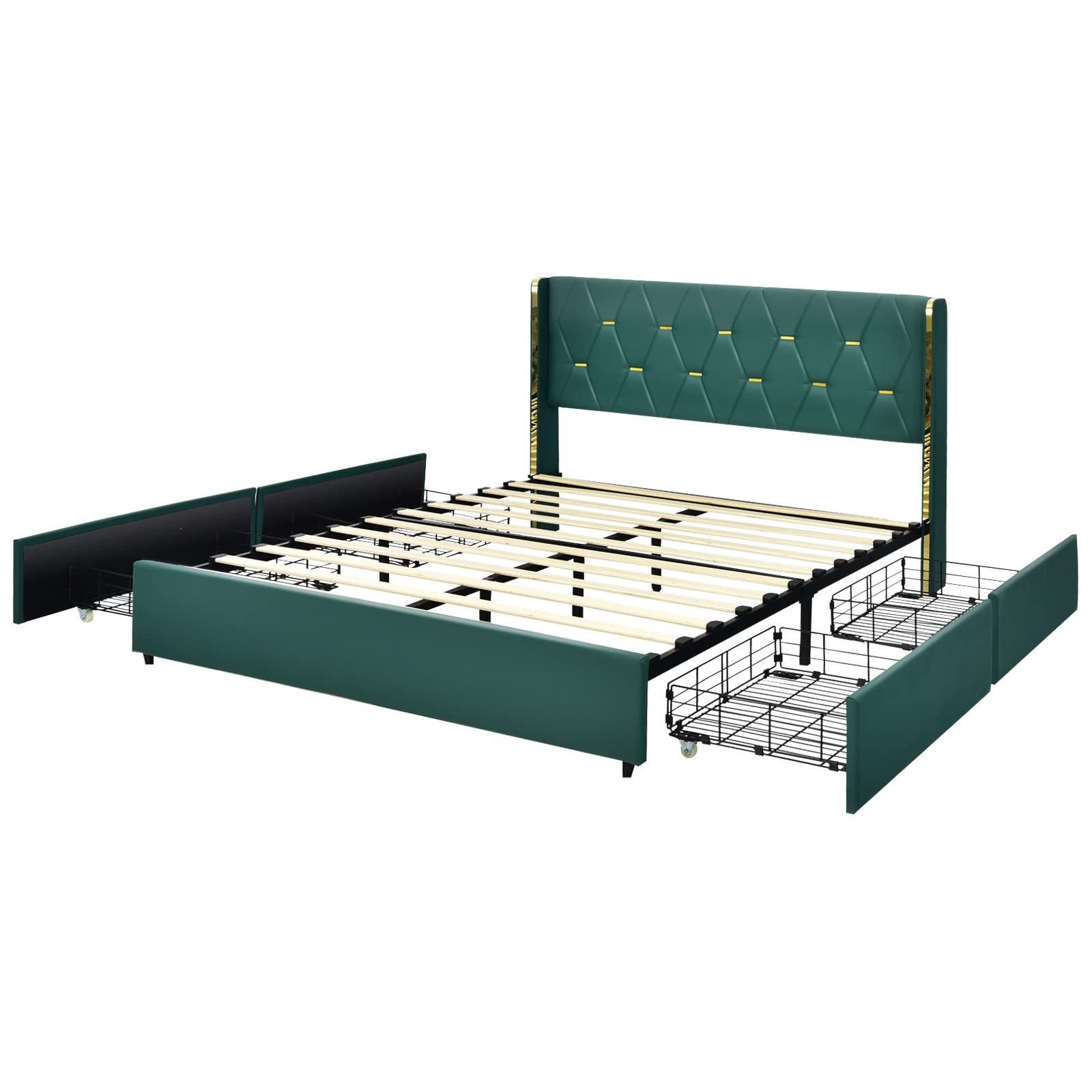 Giantex Upholstered Bed Frame with 4 Drawers