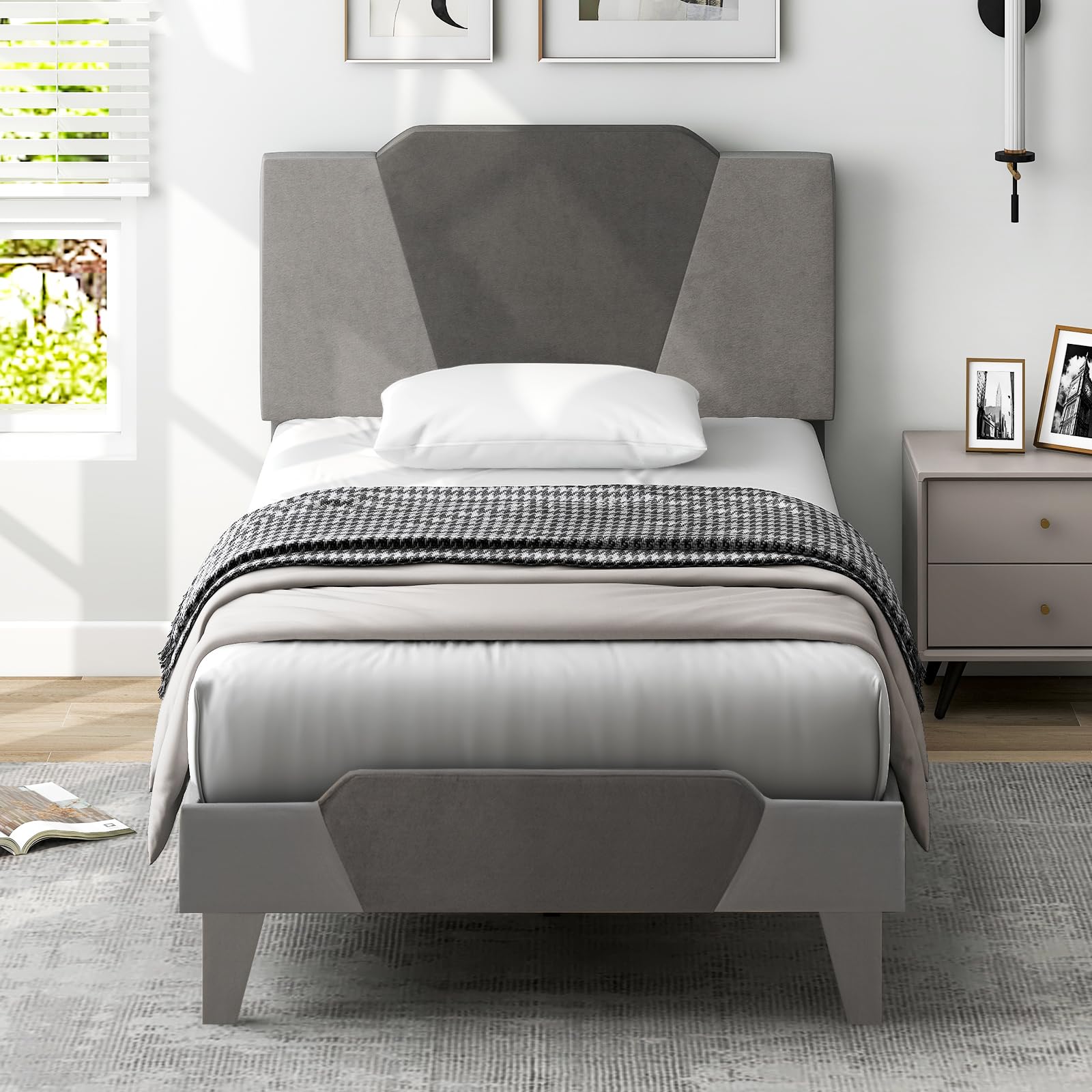 Giantex Velvet Upholstered Bed Frame with Headboard