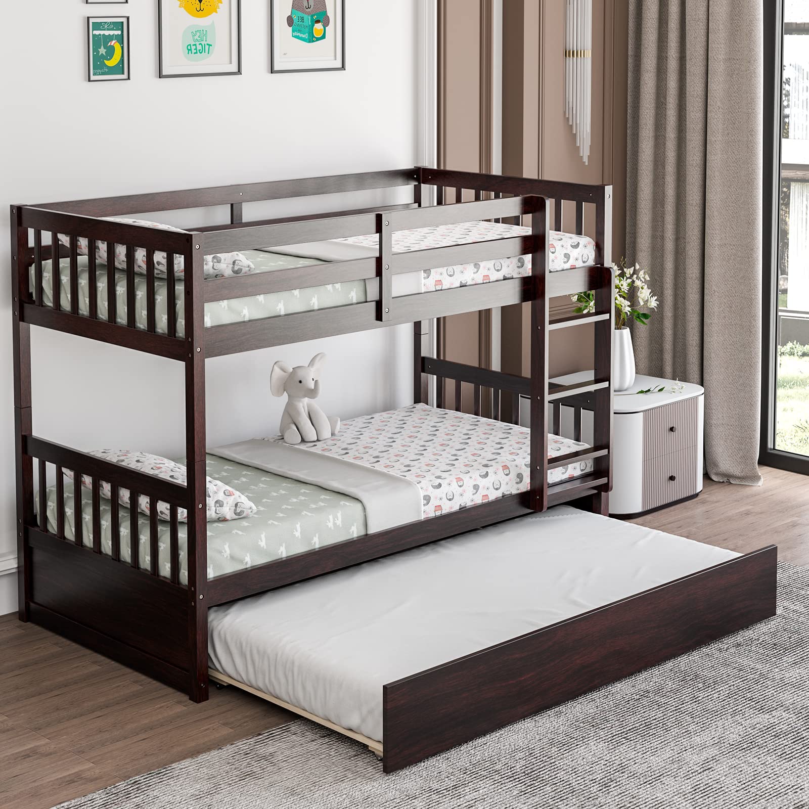 Twin Over Tiwn Bunk Bed with Trundle - Giantex
