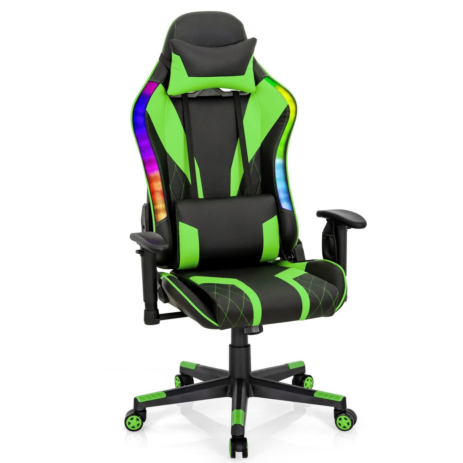 Giantex Gaming Chair with RGB LED Lights, Green