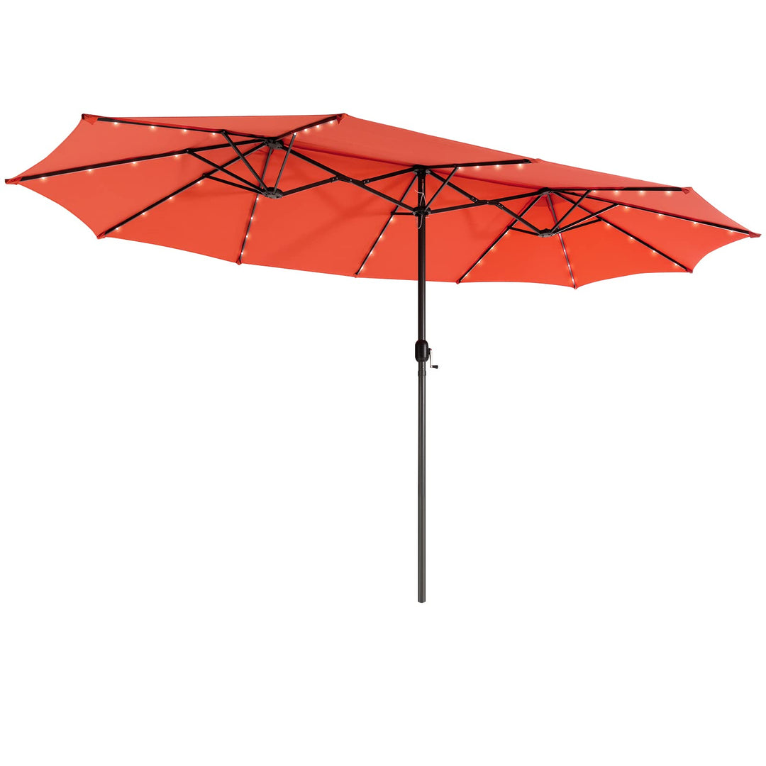 Giantex 15 ft Double Patio Umbrellas with 48 Solar LED Lights, Extra-Large Rectangle Umbrella, Orange