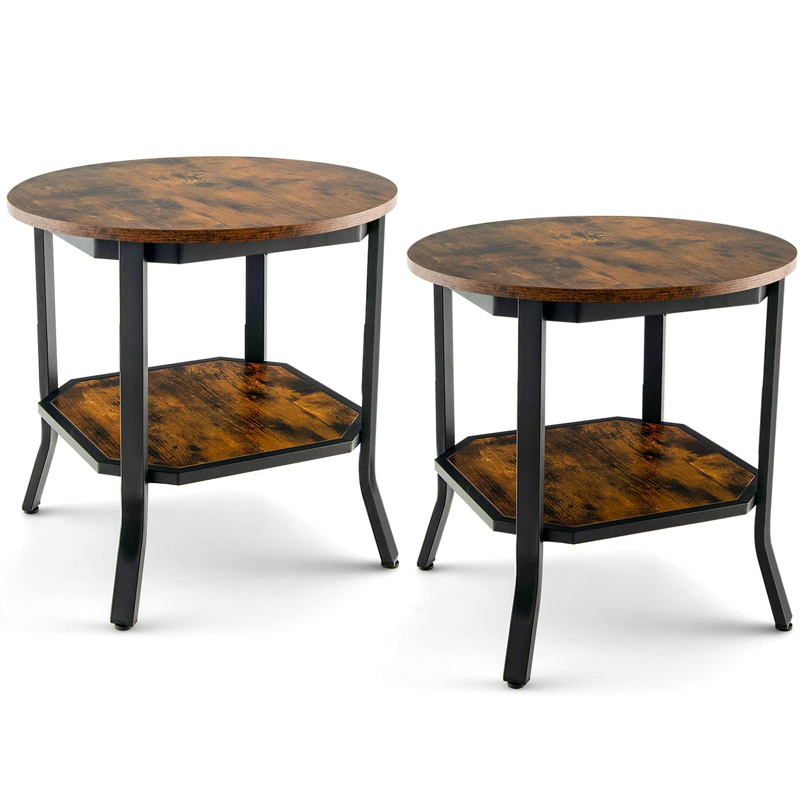 Giantex Round End Table, Industrial Nightstand w/Storage Shelf
