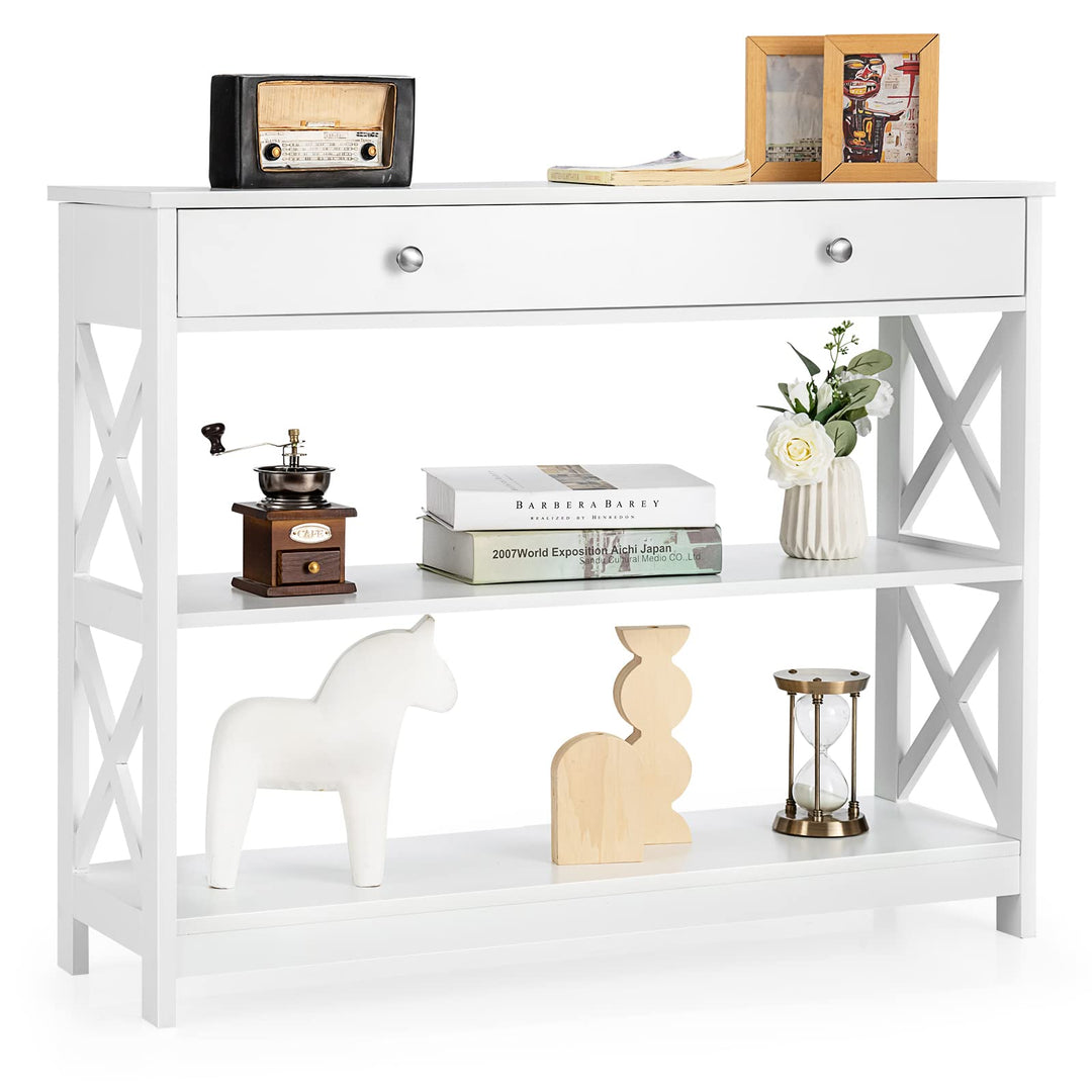 Giantex Console Table 3-Tier W/Drawer and Storage Shelves