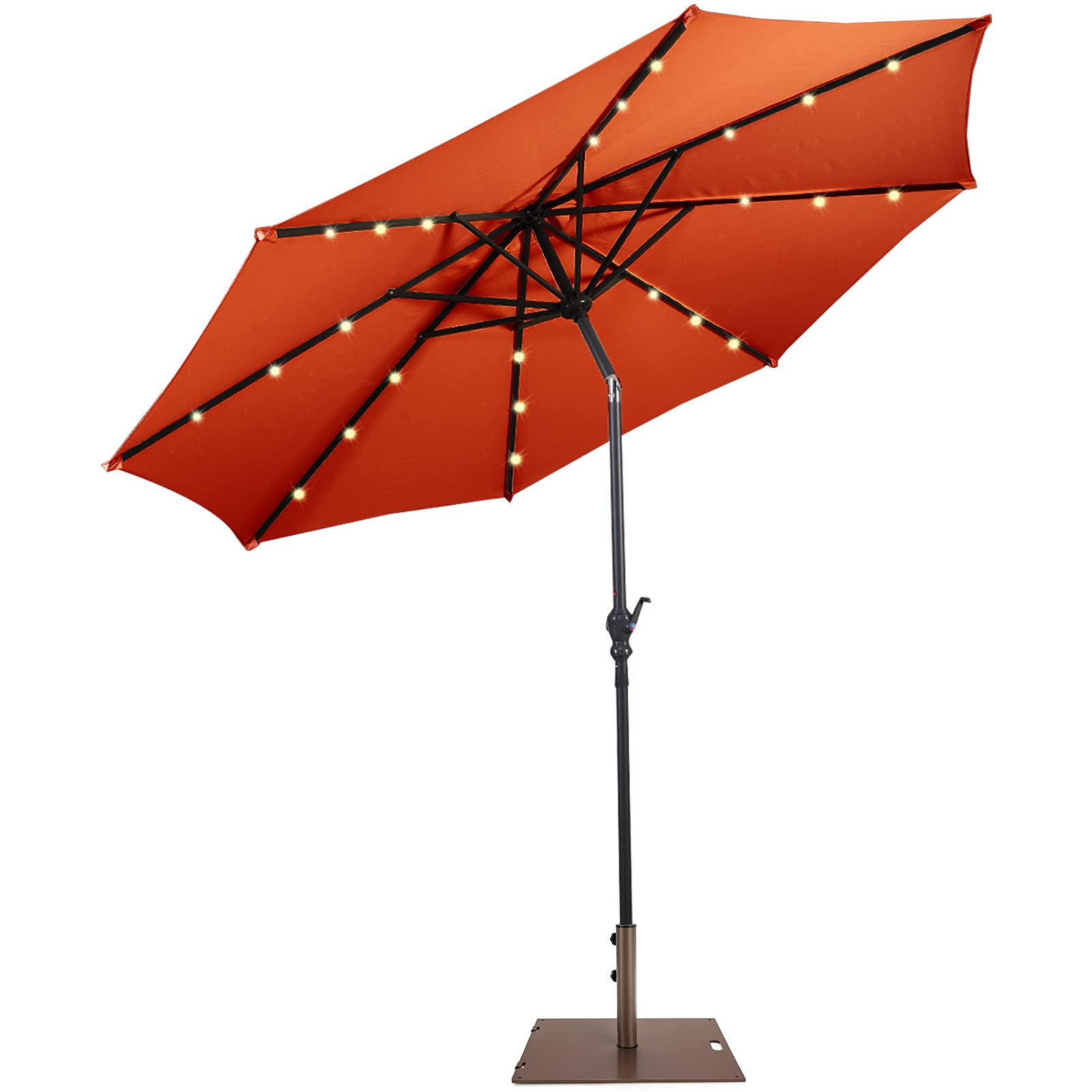 Giantex Patio Umbrella with Base Stand, 10ft Solar Led Lights Outdoor Umbrella and 50 LBS Steel Umbrella Base Stand w/ Wheels