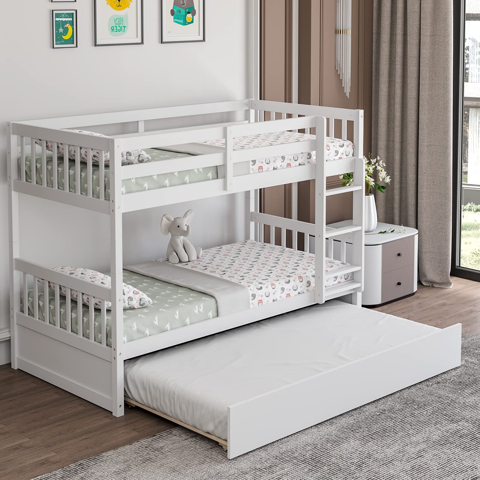 Twin Over Tiwn Bunk Bed with Trundle - Giantex