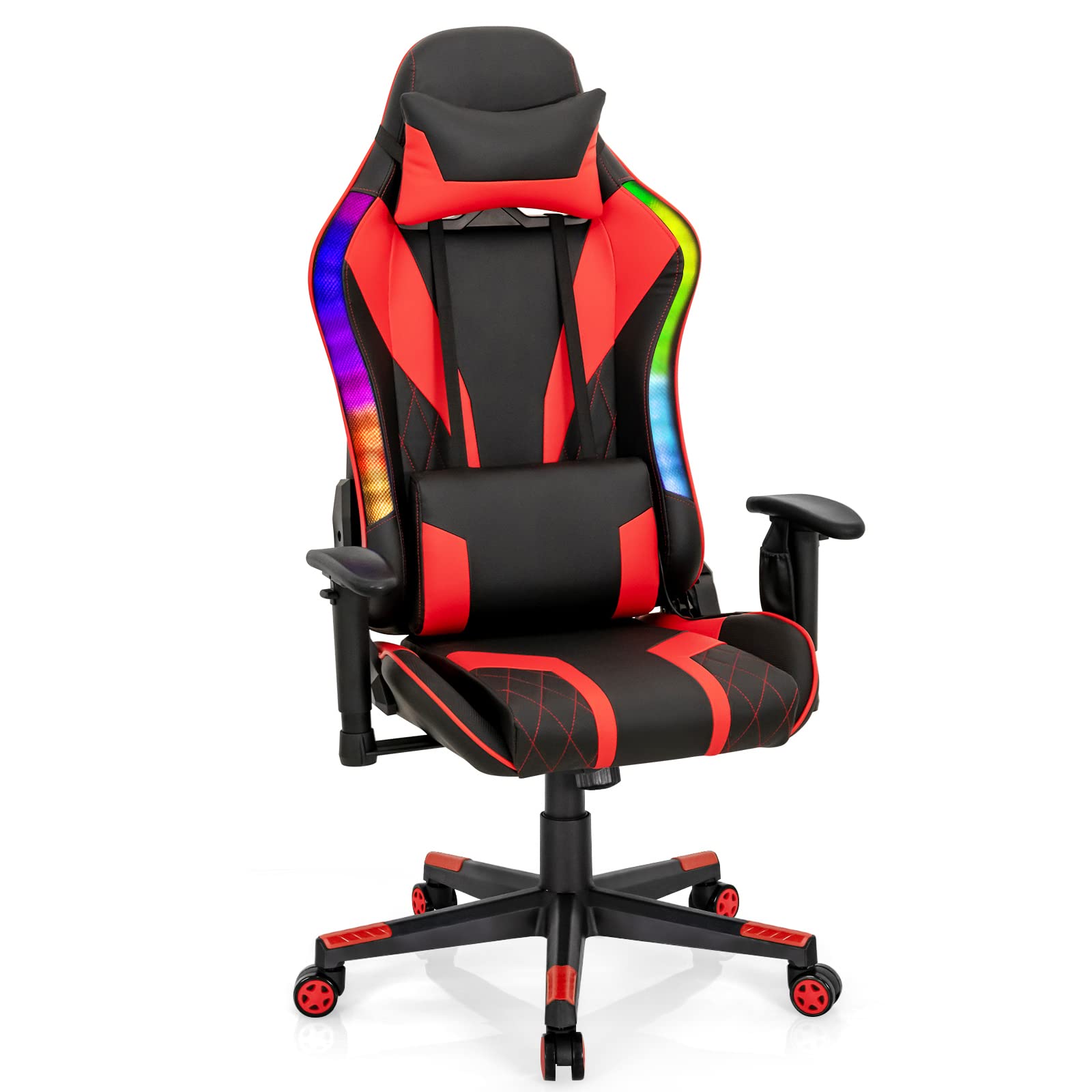 Giantex Gaming Chair with RGB LED Lights, Red