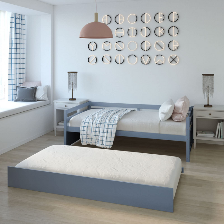 Giantex Wood Daybed with a Trundle, Twin Trundle Daybed with Durable Slat Support