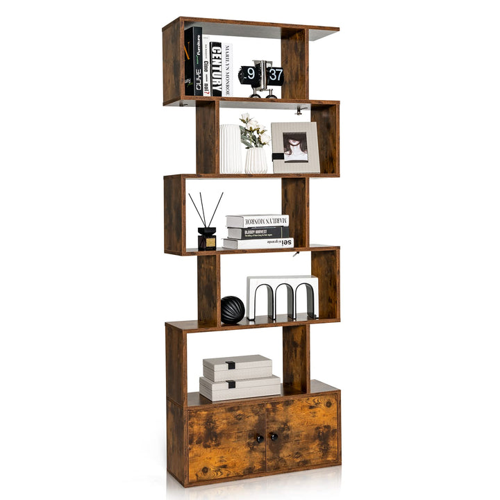 Giantex Set of 2 6-Tier Geometric Bookcase with Cabinet