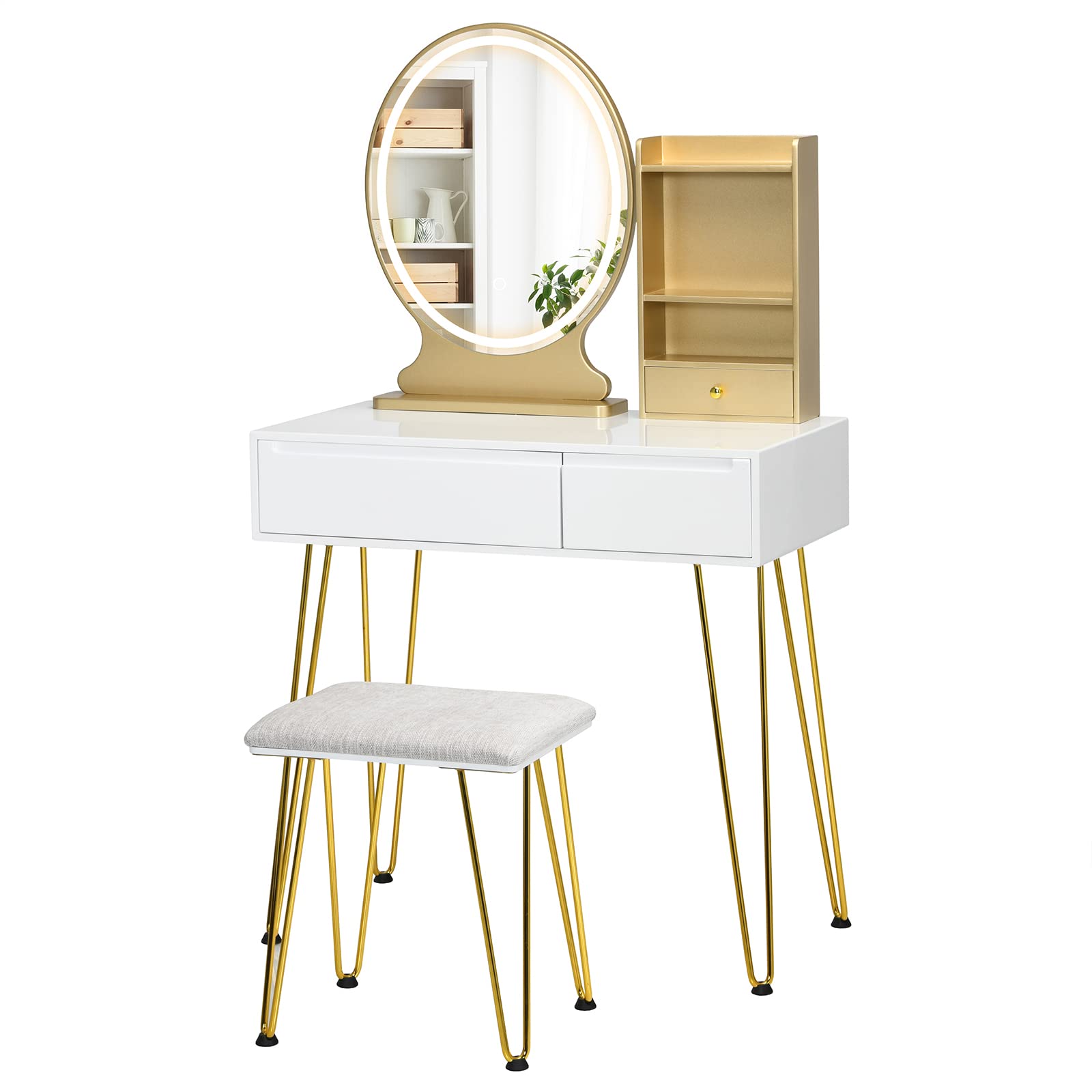 CHARMAID Vanity Set with Lighted Mirror, 3 Drawers and 3 Tiers Storage Shelves