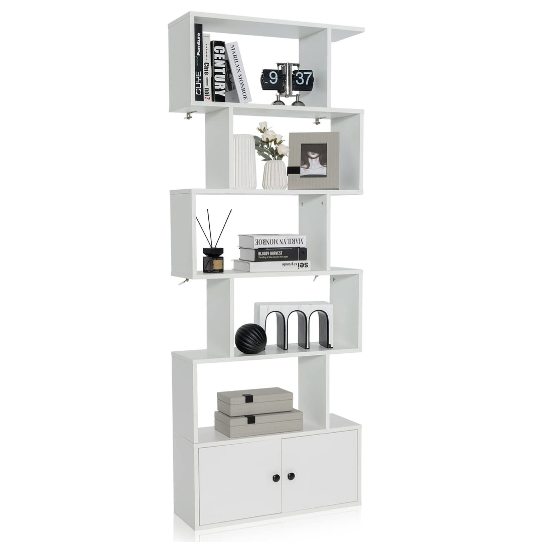 Giantex Set of 2 6-Tier Geometric Bookcase with Cabinet