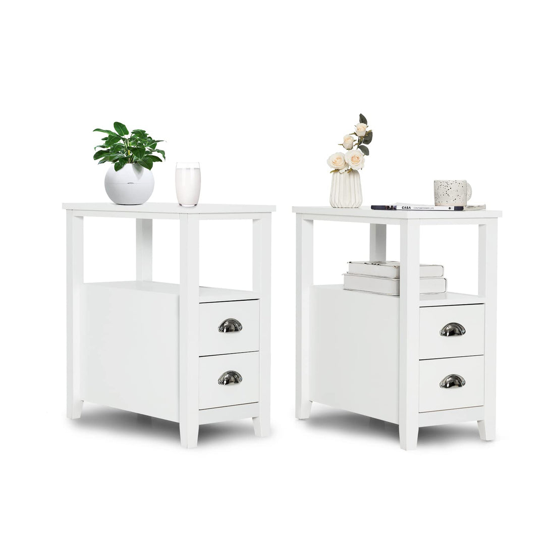 Giantex End Table Wooden W/ 2 Drawers and Shelf Space-Saving Rectangular Bedside Table