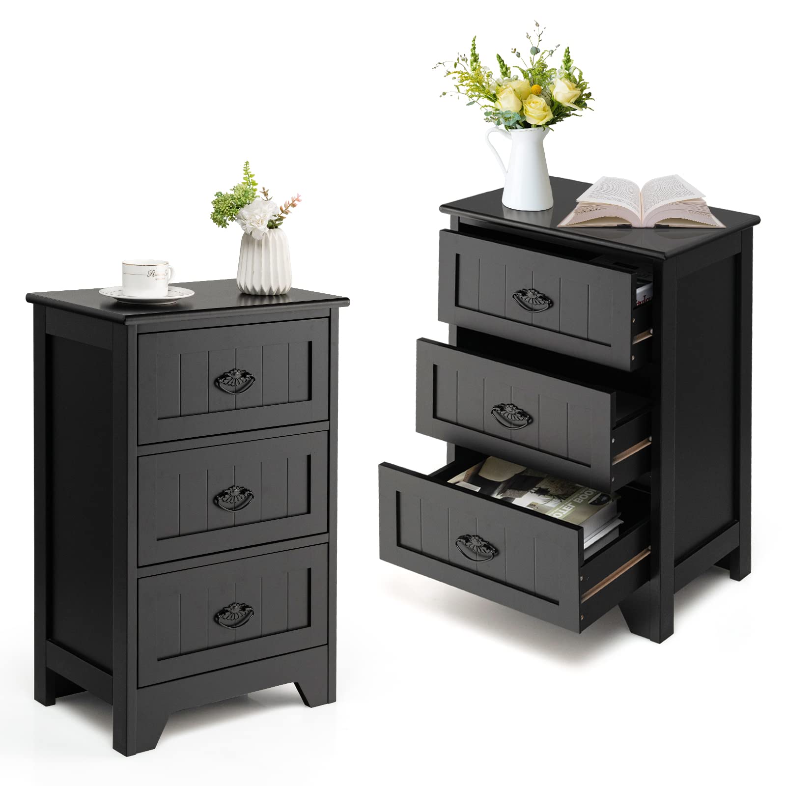 Giantex Nightstand with 3 Drawers, Bedside Table