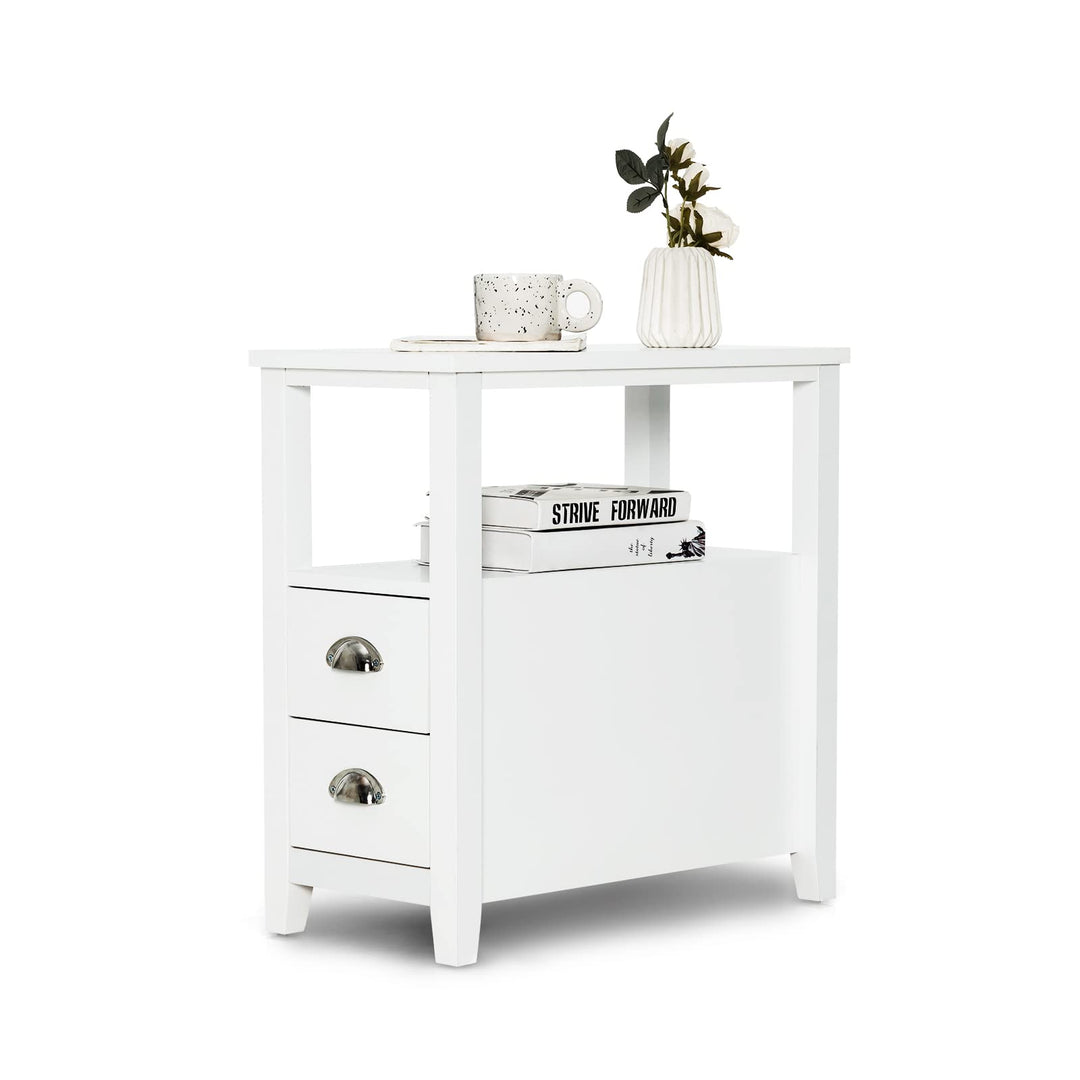 Giantex End Table Wooden W/ 2 Drawers and Shelf Space-Saving Rectangular Bedside Table
