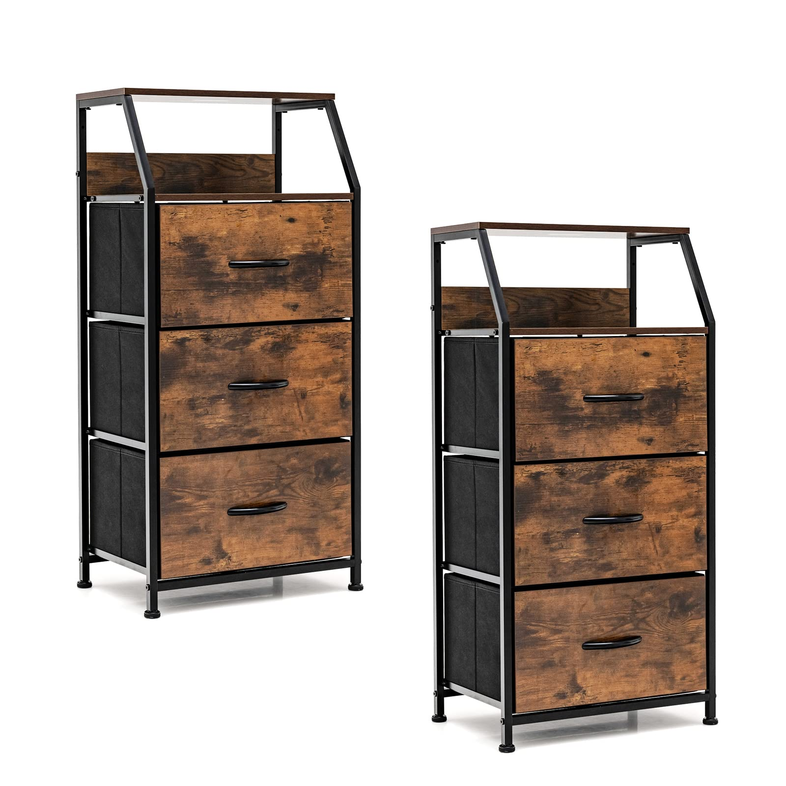 Giantex 3 Drawers Dresser, Storage Tower w/ 3 Foldable Fabric Drawers & Open Shelves