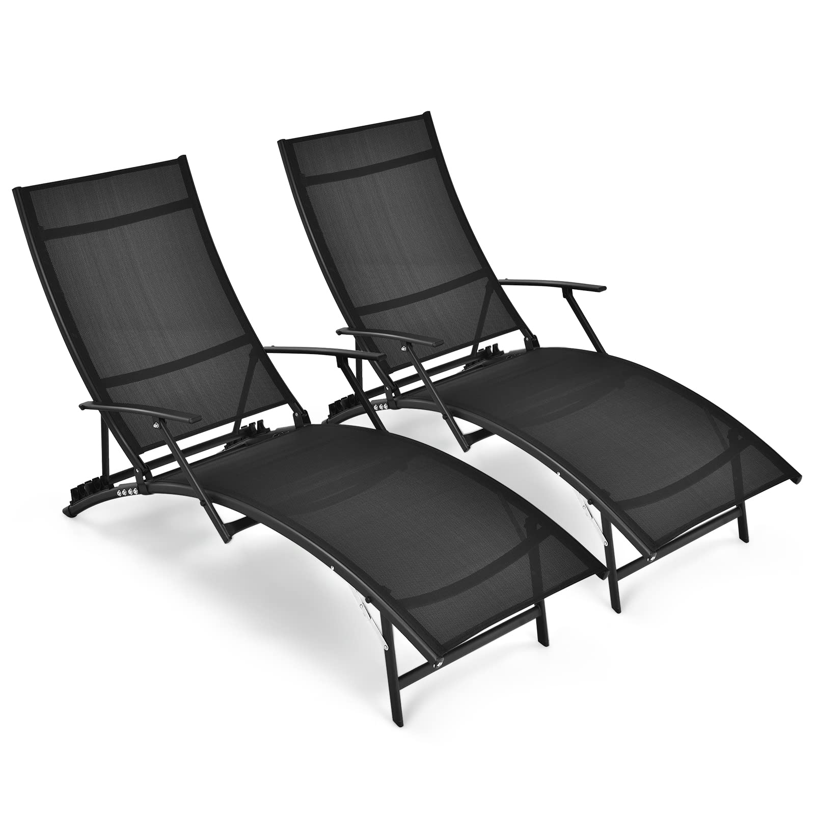 Giantex Set of 2 Patio Chaise Lounge Chairs, with 5-Level Adjustable Backrest, Armrests