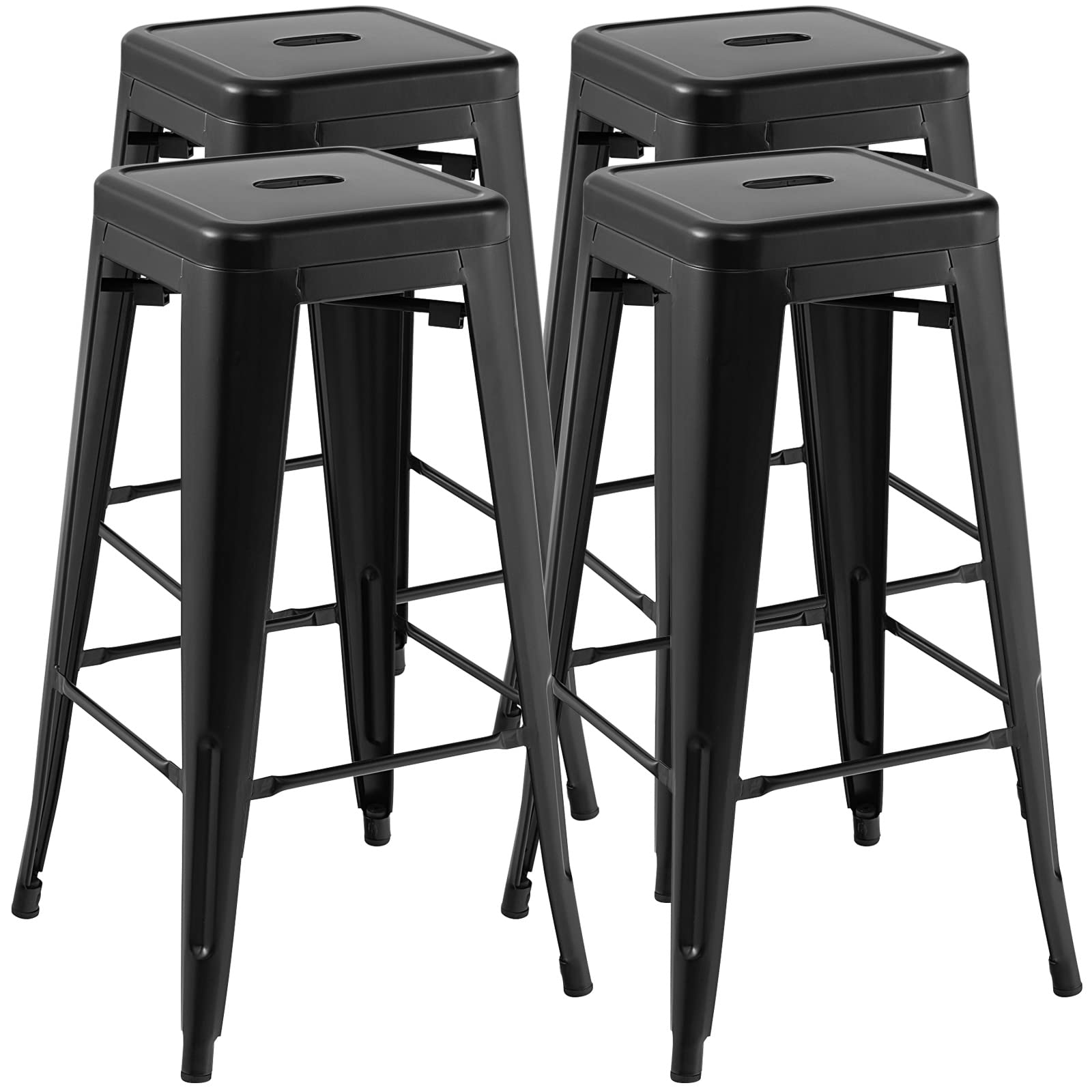 Bar Stools Set of 4, 24” or 30" Stackable Metal Stools with Square Seat & Handing Hole, X-shaped Reinforced Design