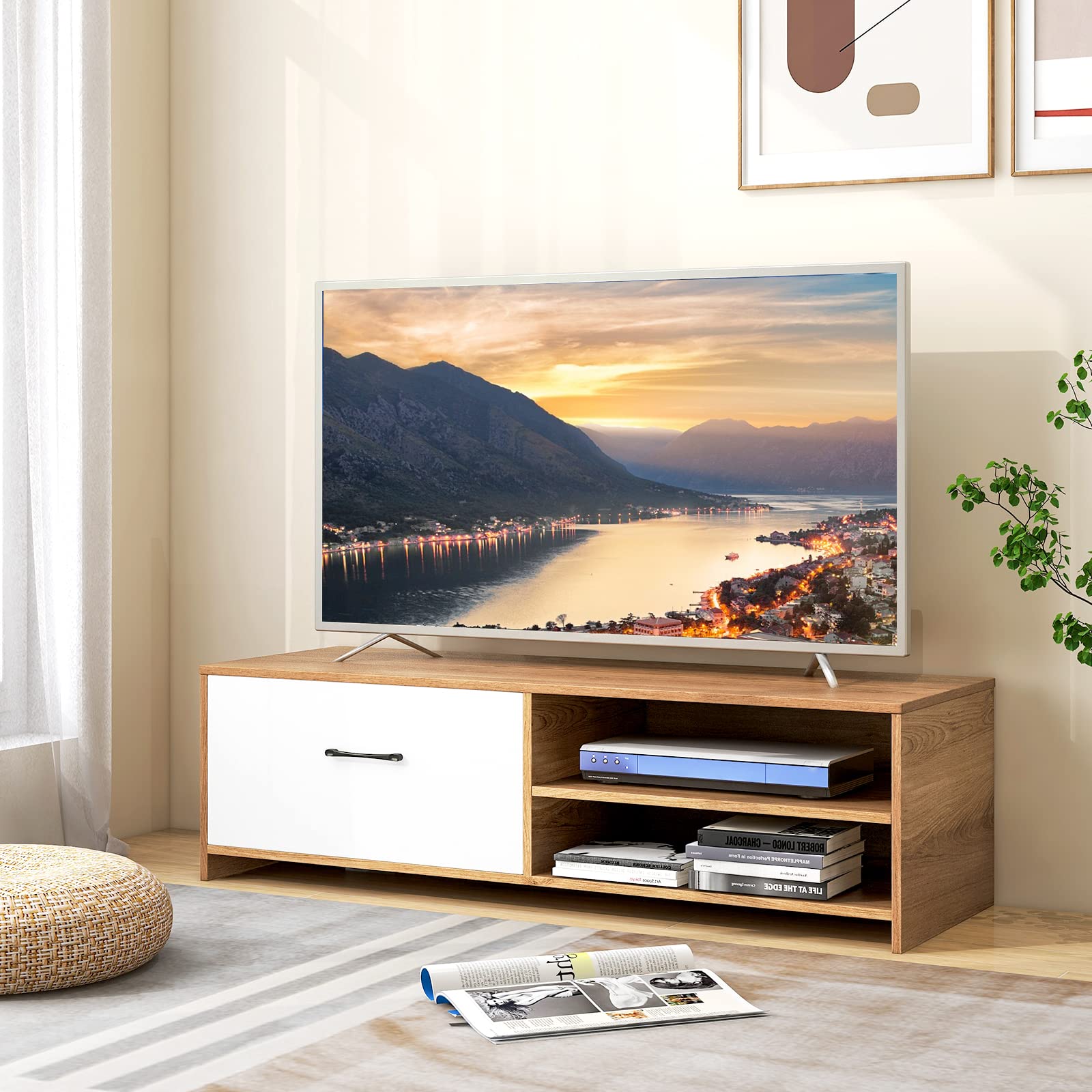 Giantex TV Stand Entertainment Center - Media TV Console Table for TV up to 55'' with 1 Large Drawe