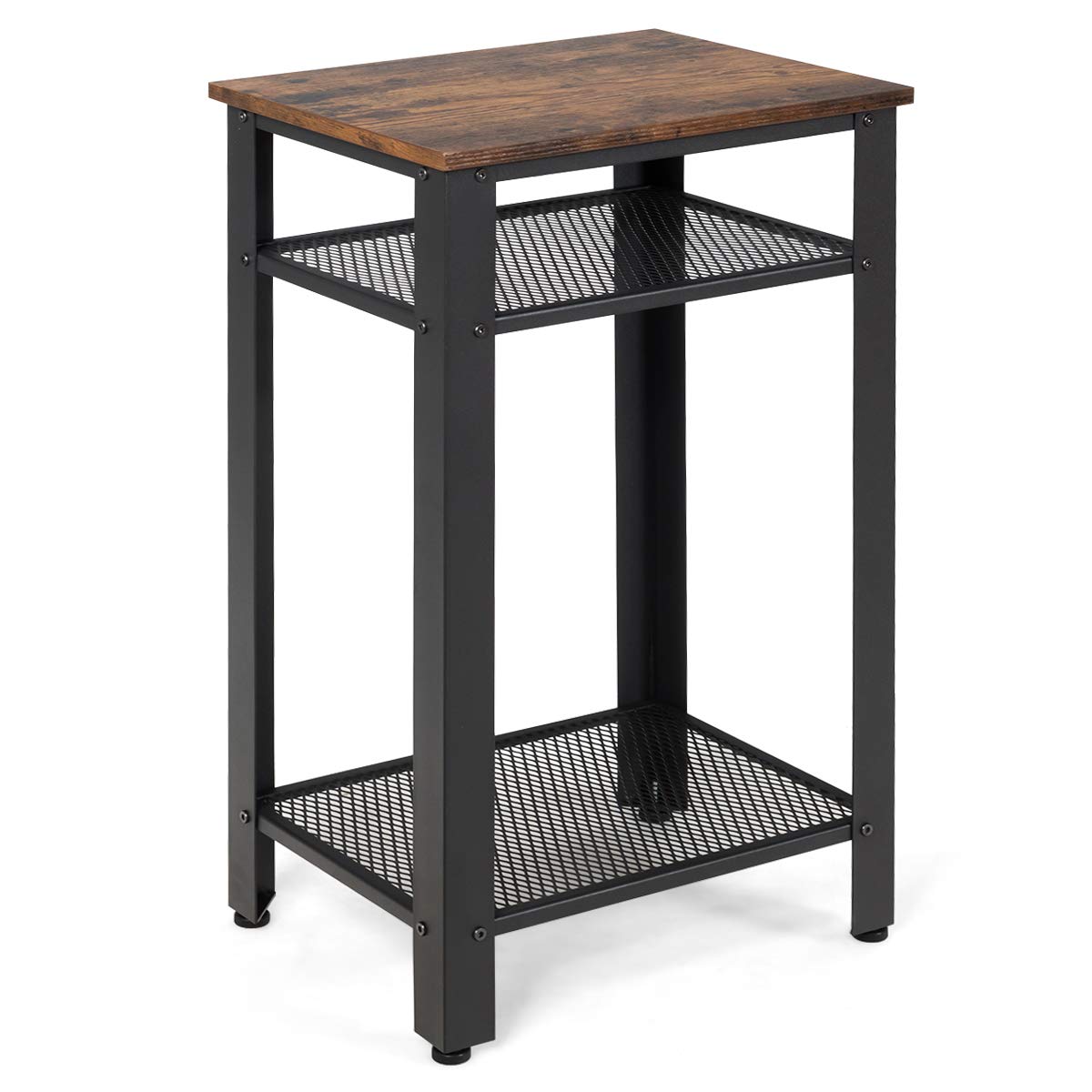 Side Table Industrial 3-Tier W/Mesh Shelves