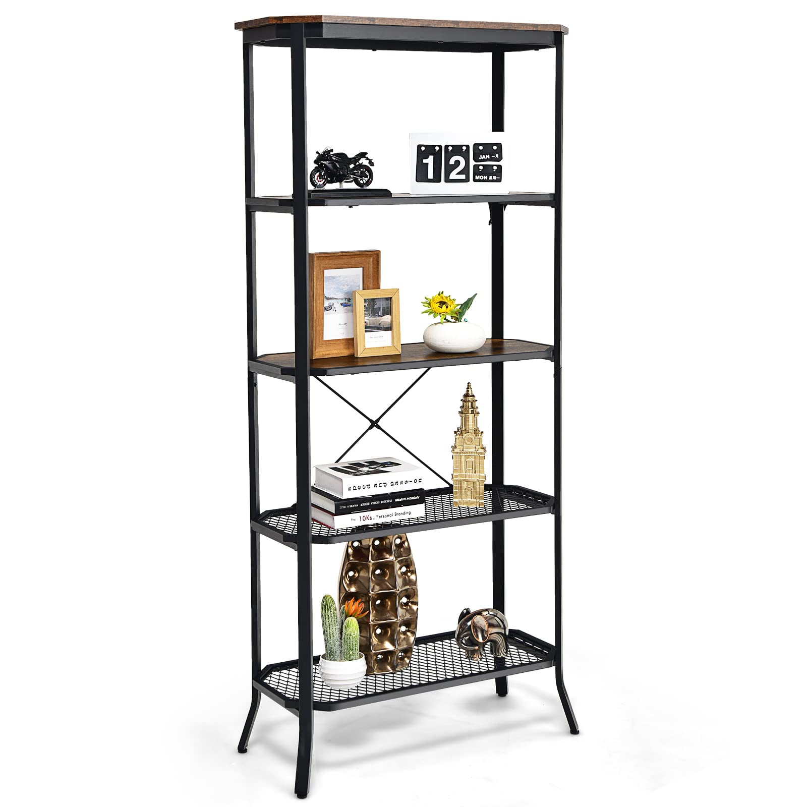 Giantex Industrial Bookshelf, 5-Tier Vintage Bookcase