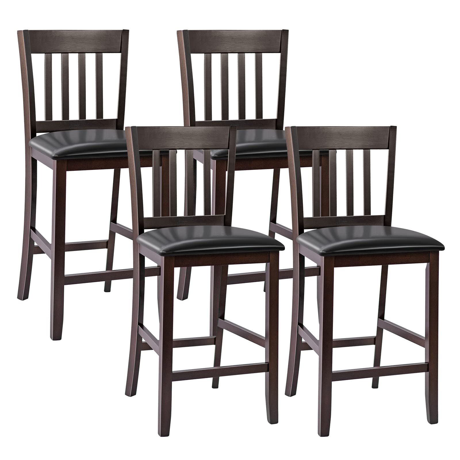 Giantex 25” Counter Height Pub Chairs with Rubber Wood Legs, Armless Bar Chairs with Elastic Cushion & PU Cover for Kitchen