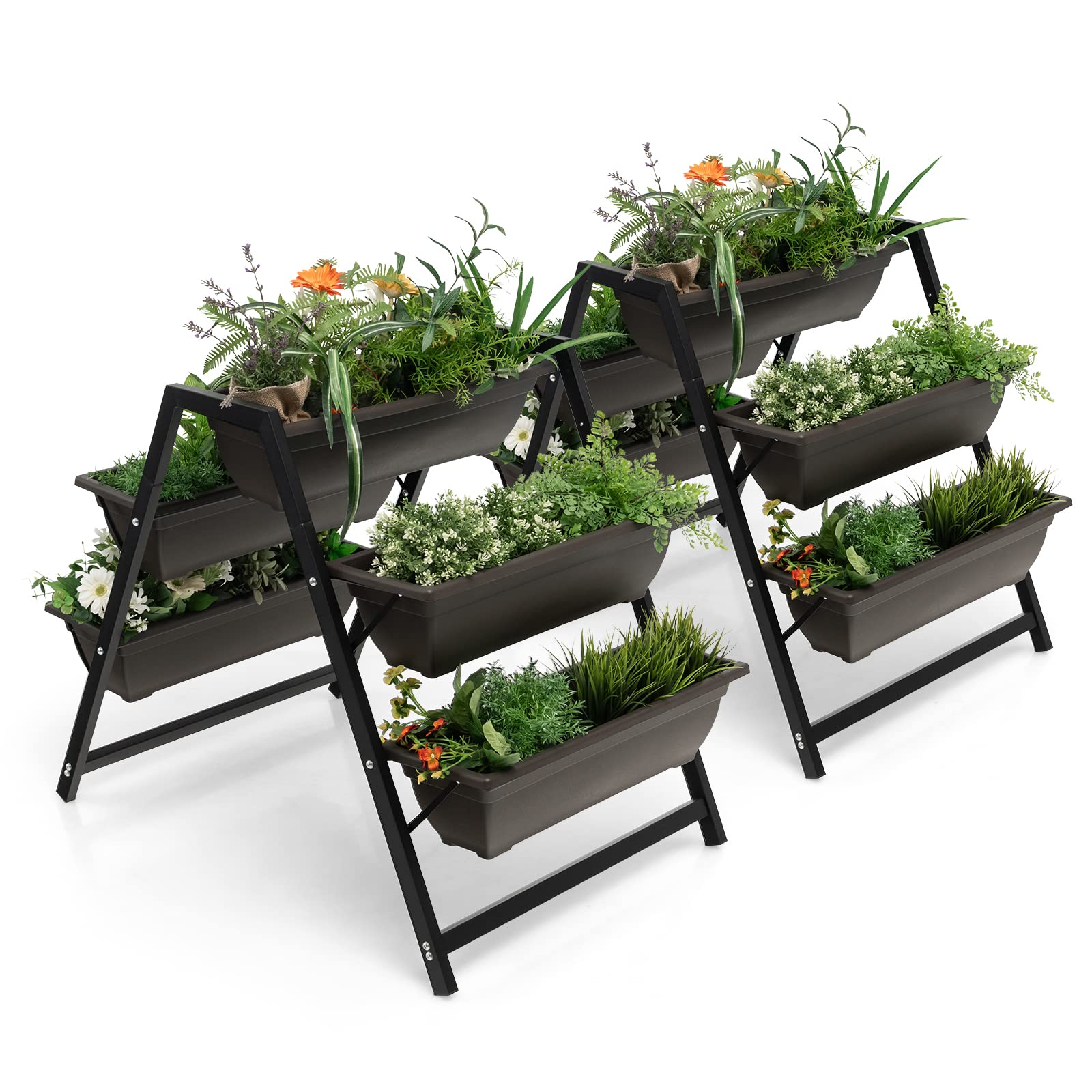 Giantex Set of 2 Vertical Raised Garden Bed, 5 Planter Boxes Container w/ Drainage Holes