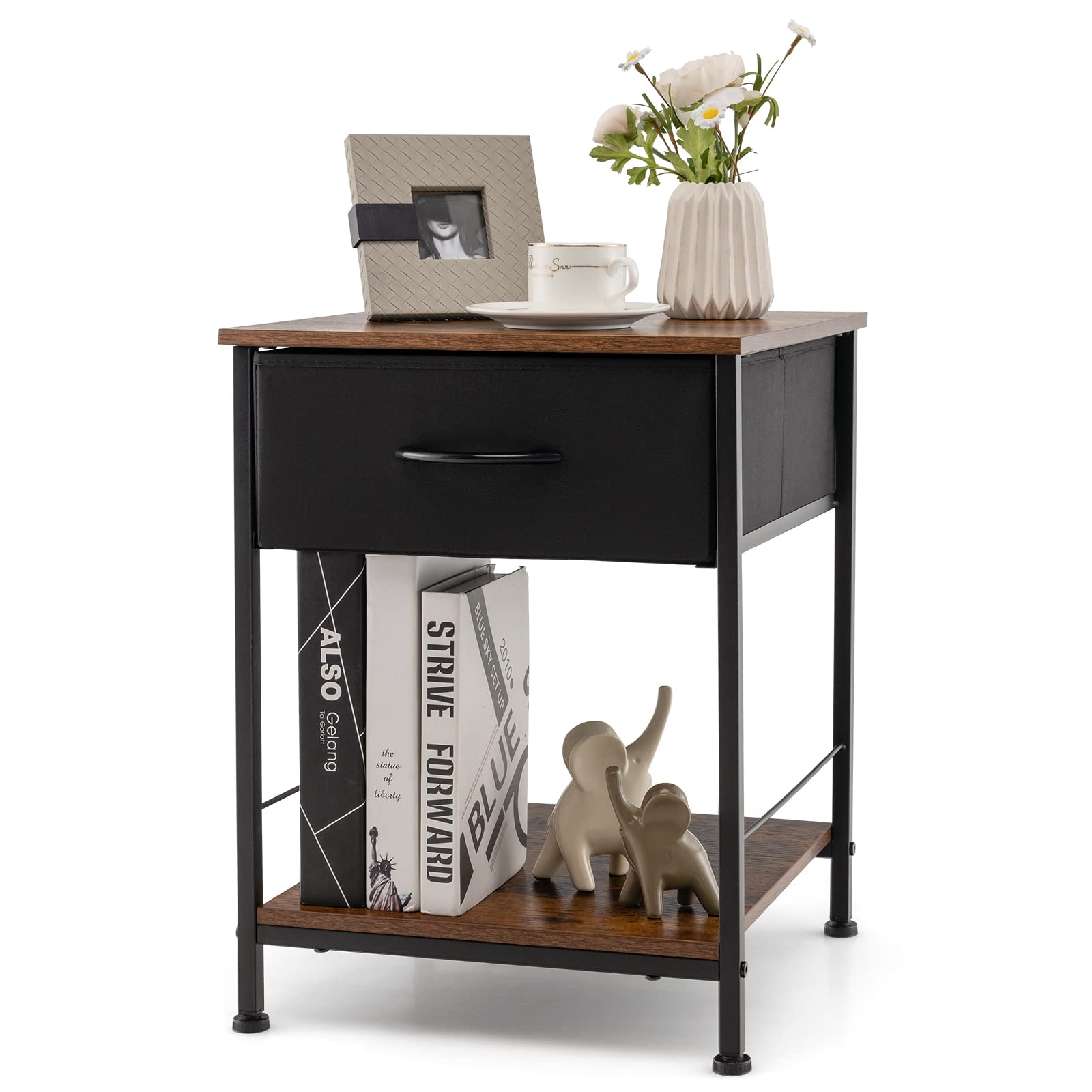 Giantex Nightstand, Bedside Table w/Removable Fabric Drawers and Open Storage Shelf