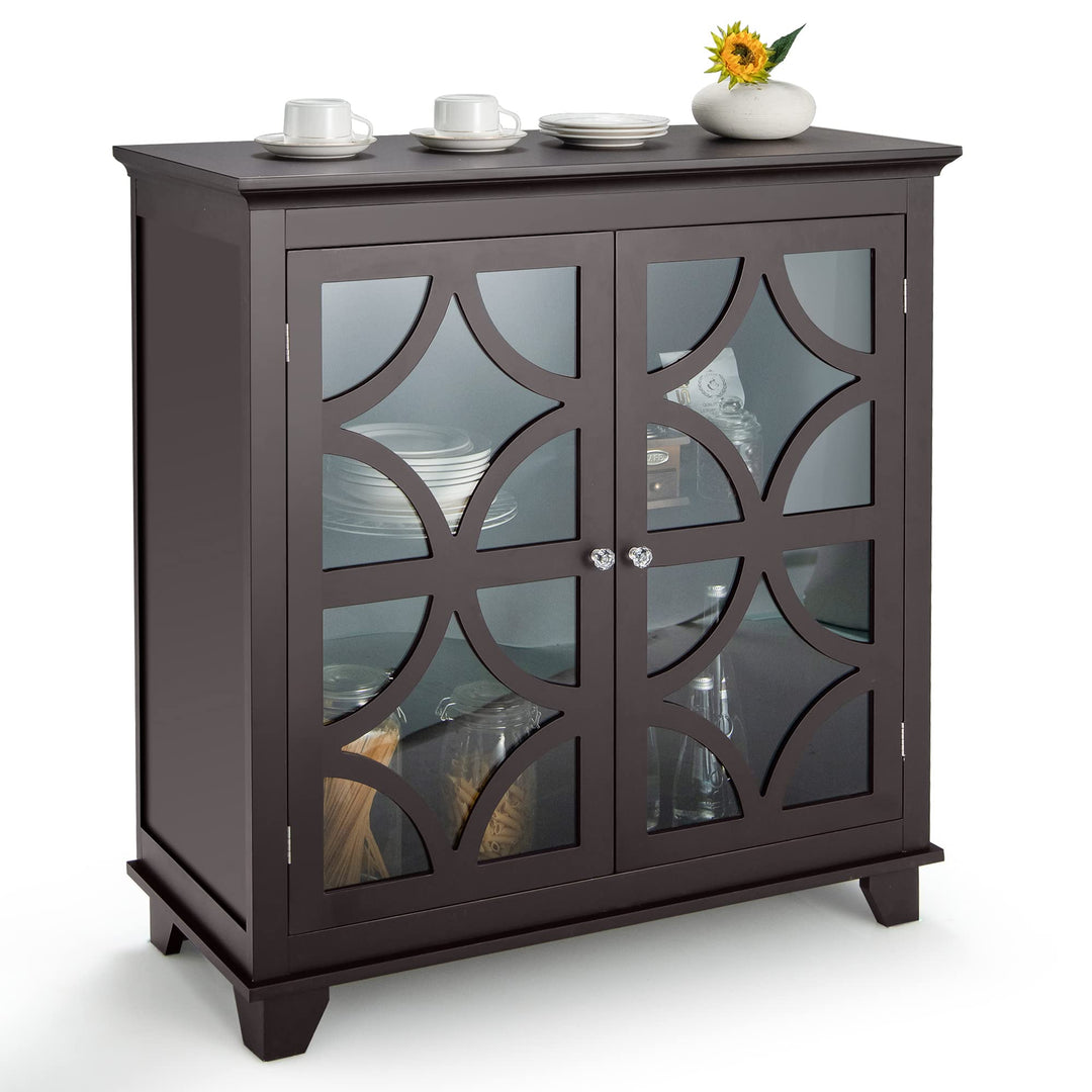 Giantex Buffet Sideboard, Freestanding Kitchen Cupboard w/Adjustable Shelf, 2 Decorative Glass Doors