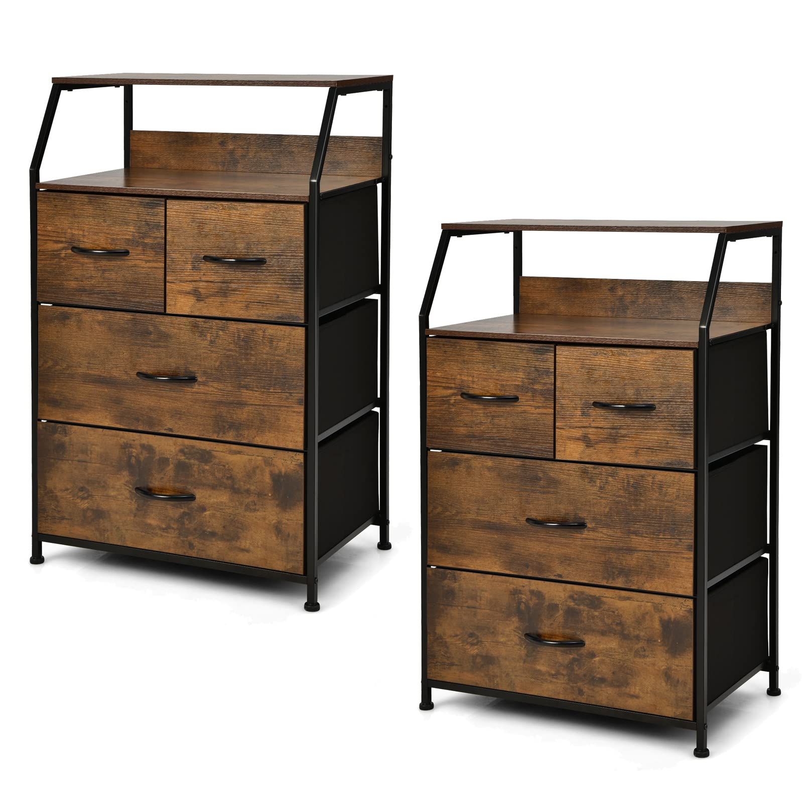 Giantex 4 Drawers Dresser, Tall Storage Tower w/ 5 Foldable Fabric Drawers & Open Shelves