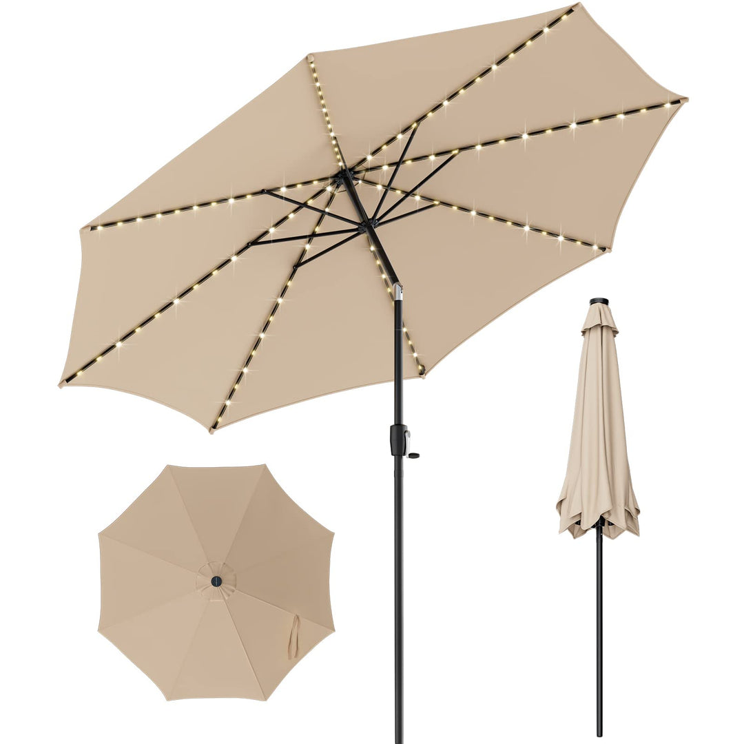 Giantex 10 ft Patio Umbrella with 112 Solar Lights, Outdoor Table Market Umbrellas with 8 Ribs
