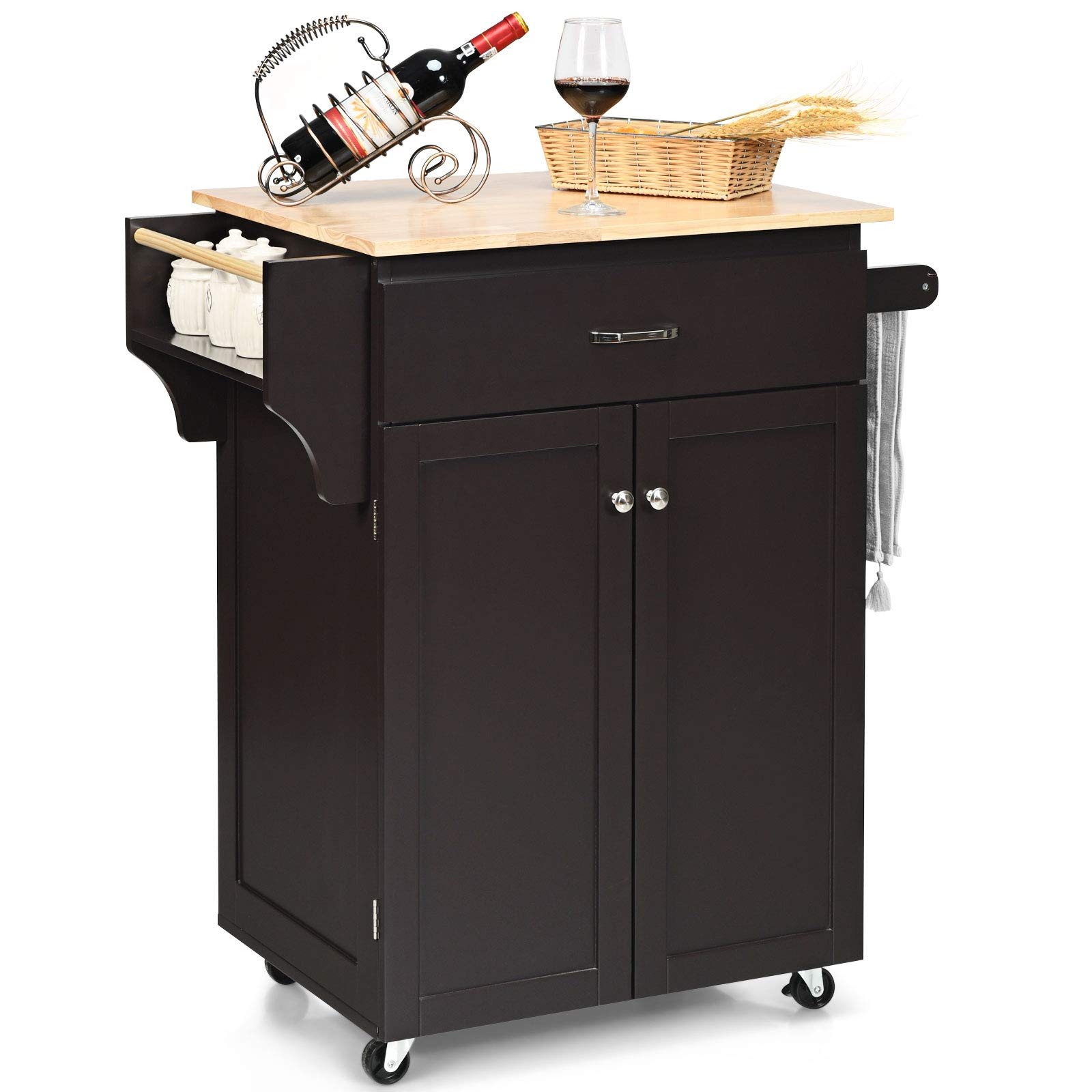 Giantex Rolling Kitchen Island, Kitchen Trolley Cart with Spice Rack, Large Drawer