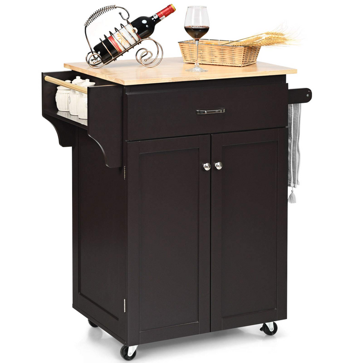 Giantex Rolling Kitchen Island, Kitchen Trolley Cart with Spice Rack, Large Drawer