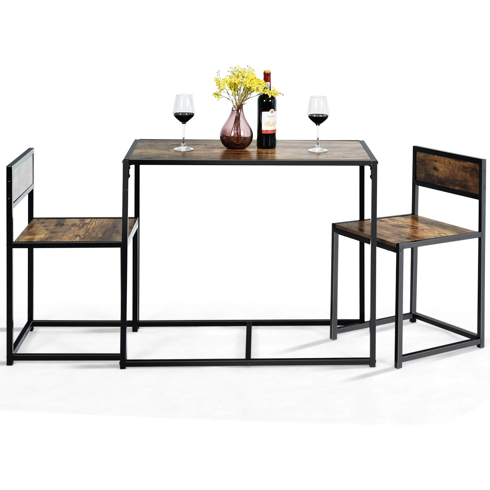 3 Piece Dining Set, Industrial Dining Table with 2 Chairs