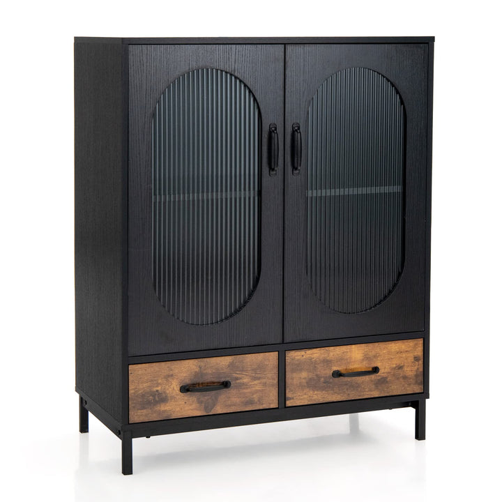 Giantex Buffet Cabinet with 2 Drawers, Wooden Sideboard, Standing 2-Tier Cupboard (Black & Brown)