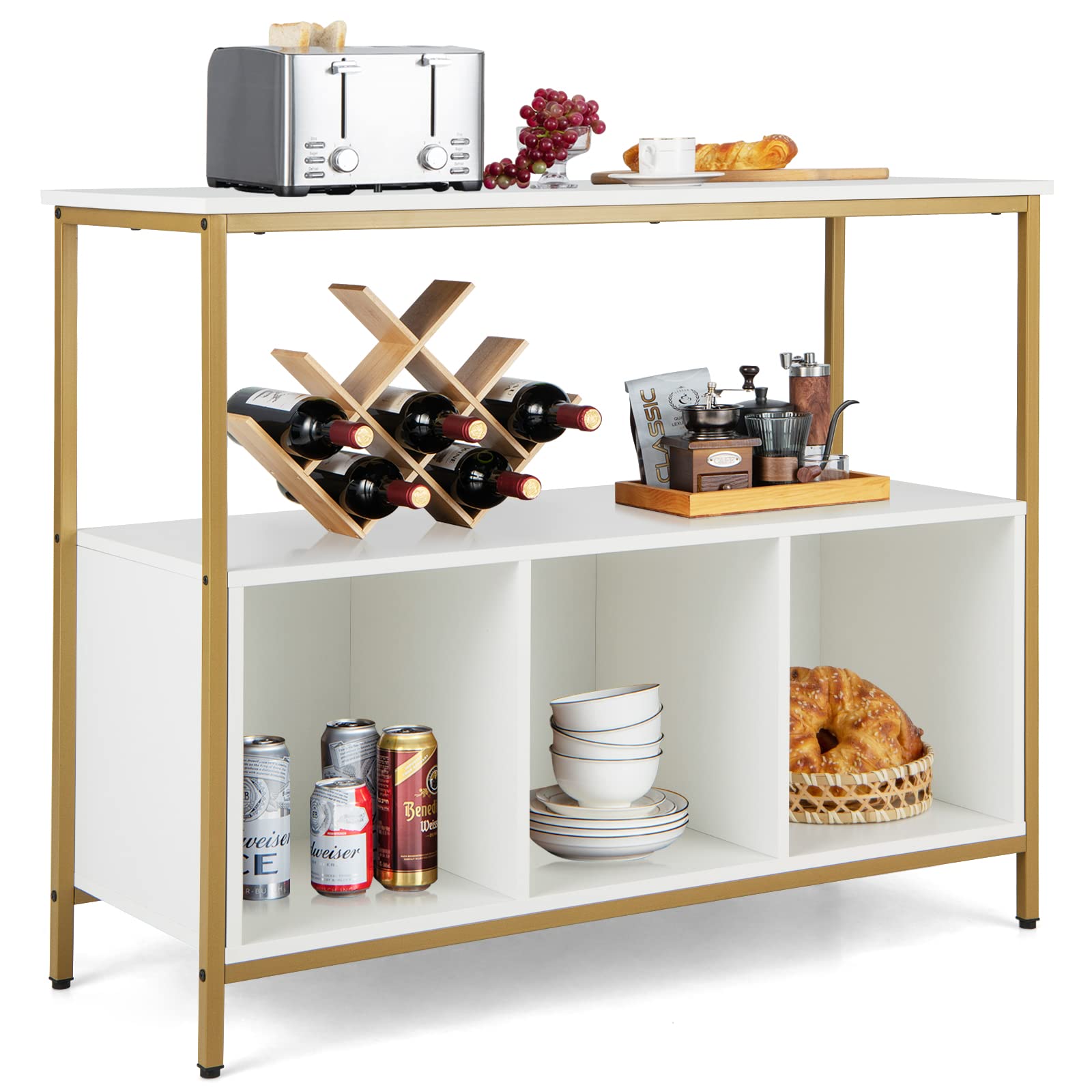 Giantex Buffet Sideboard, Wooden Cupboard, Kitchen Pantry w/Spacious Countertop, Large Open Shelf, 3 Cube Storage Cabinet