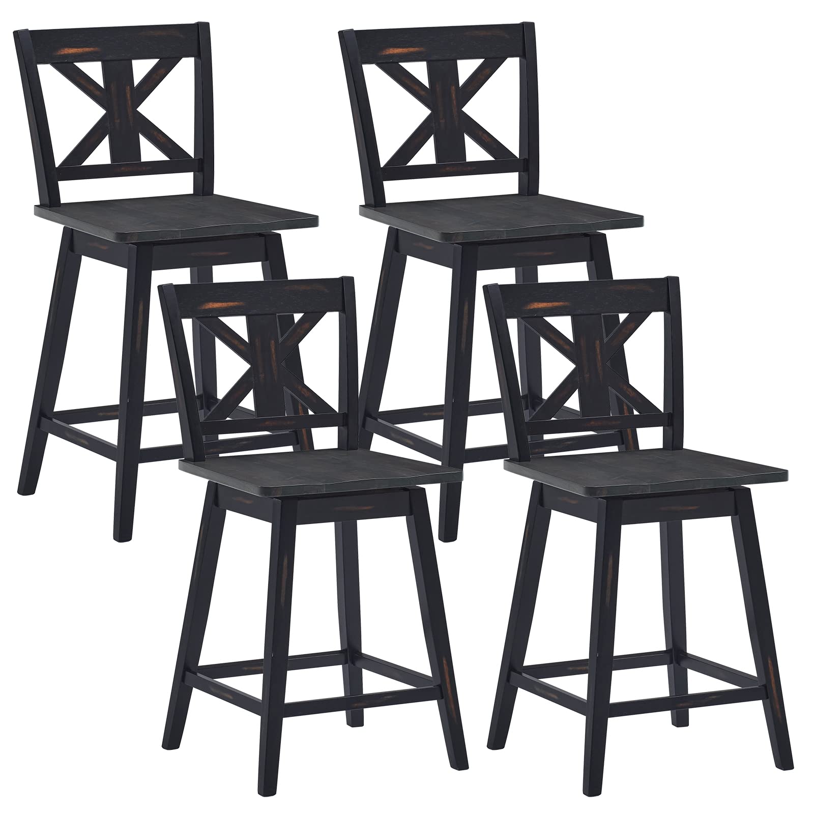 360 Degree Rubber Wood Bar Chairs, Vintage Bar Stools for Home, Restaurant & Pub