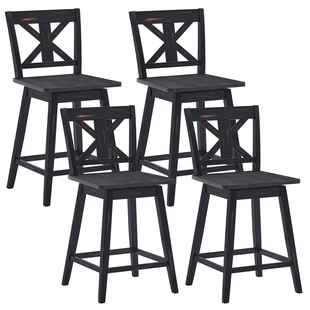 360 Degree Rubber Wood Bar Chairs, Vintage Bar Stools for Home, Restaurant & Pub