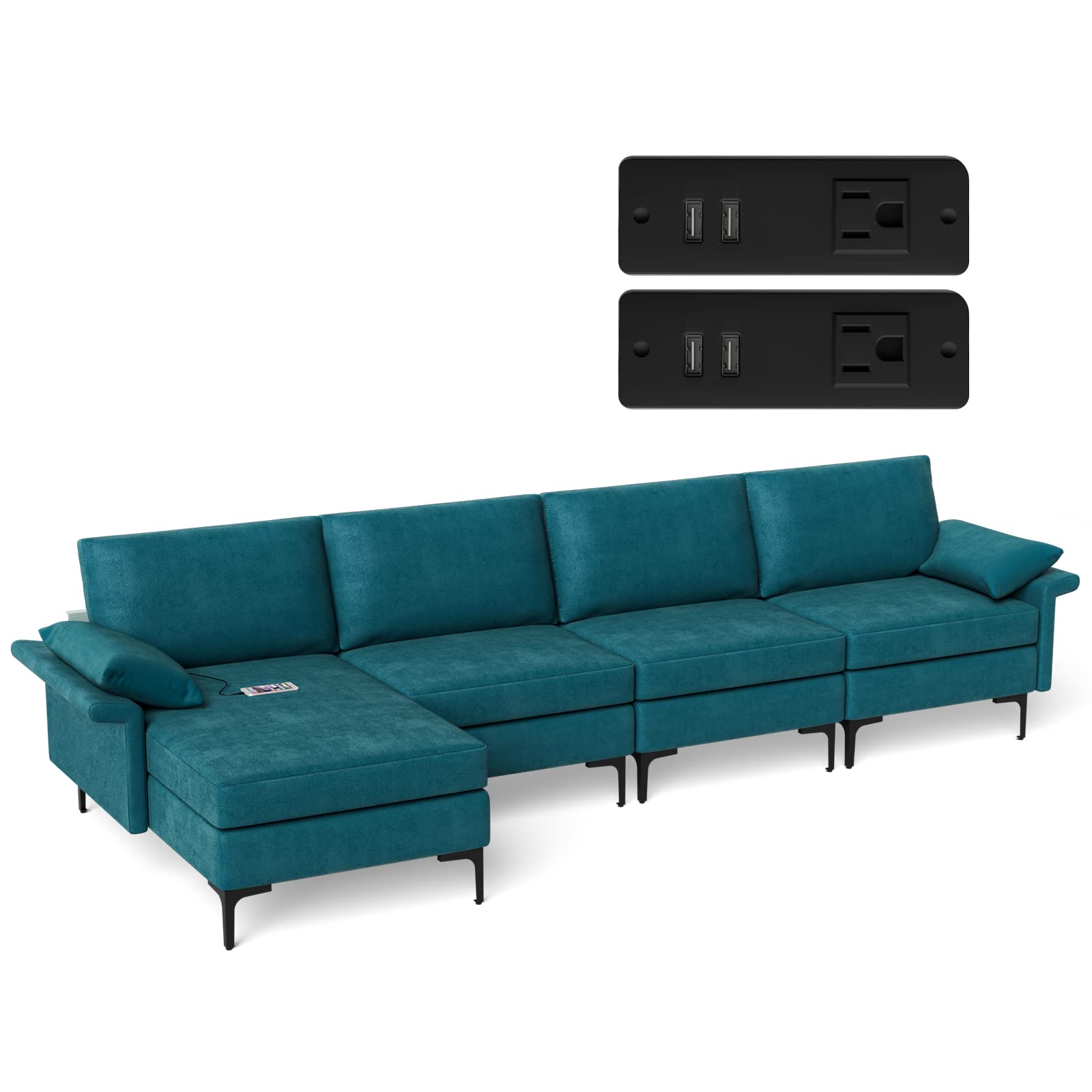 Giantex Sofa, Zippered Armrests, Steel Legs