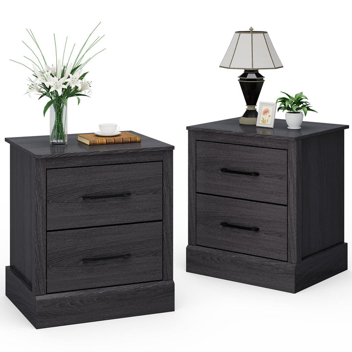 Giantex Farmhouse Nightstand Set of 2, Wood Bedside Table with 2 Storage Drawers