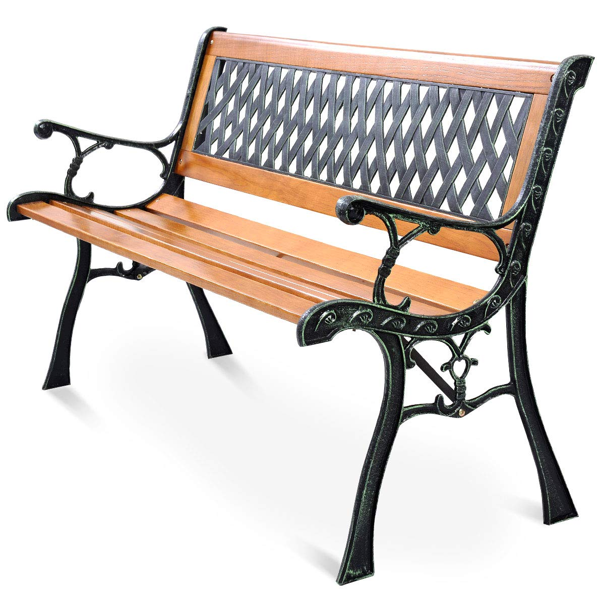 Giantex 50'' Patio Bench, Outdoor Furniture Cast Iron Hardwood Frame Porch Loveseat