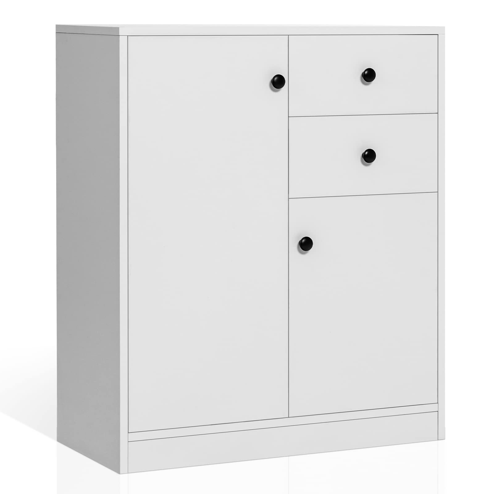 Giantex Floor Storage Base Cabinet - Freestanding Cabinet with Adjustable Shelves, 2 Drawers and 2 Doors, White