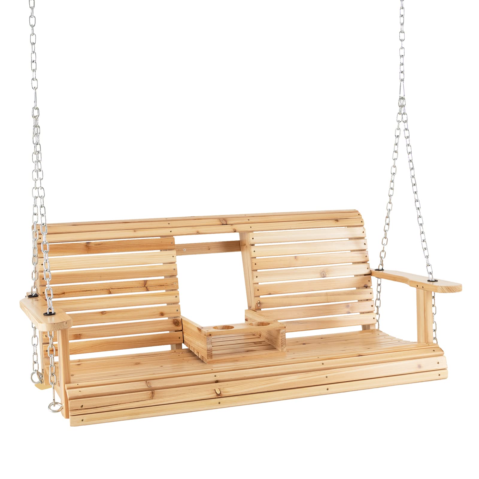 Giantex Outdoor Hanging Porch Swing - 2-Seat Wood Swing Bench