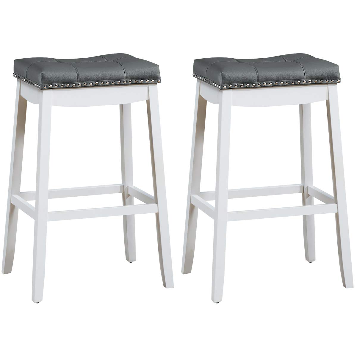 Backless Counter Stool with Footrest, Soft Seat Cushion