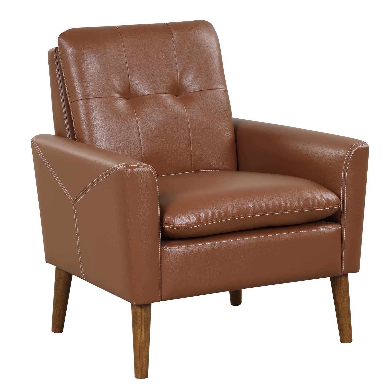 Giantex Modern Leather Accent Chair - Mid-Century Arm Chairs for Living Room, Max Load 400lbs, Brown